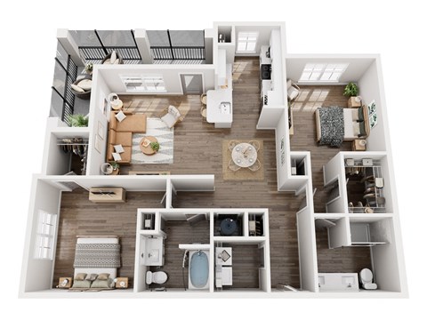 Floor plan for 2 beds, 2 baths, 1294 sqft